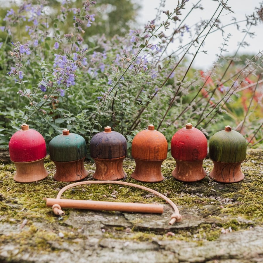 Wooden Spinning Top with String Whip & Peerie