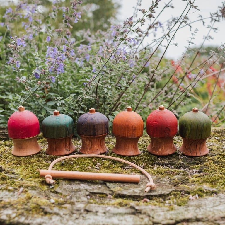 Wooden Spinning Top with String Whip & Peerie
