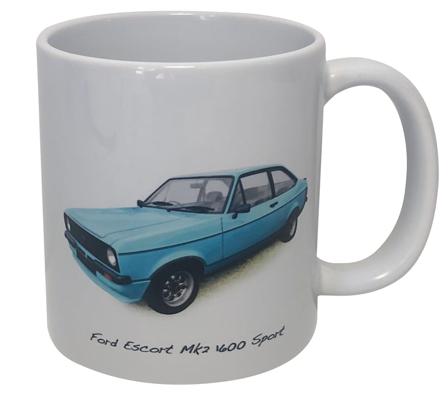Ford Escort Mk2 1600 Sport 1980 (Blue) - 11oz Ceramic Mug 