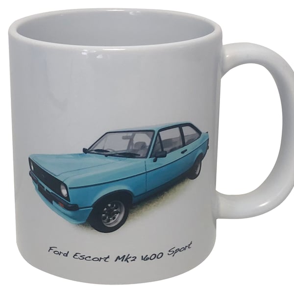 Ford Escort Mk2 1600 Sport 1980 (Blue) - 11oz Ceramic Mug 