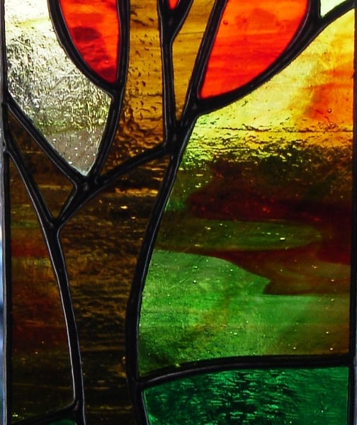 SUNSET THROUGH THE TREES - STAINED GLASS PANEL