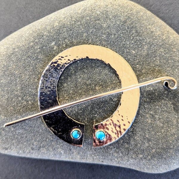 Shawl Pin in Sterling Silver with Turquoise