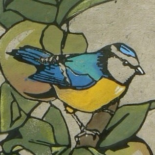 Blue Tit in the Apple Tree lino cut print