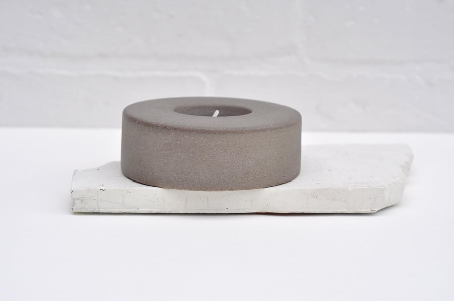 Handmade Concrete Tealight Holder - Grey Cylindrical Candle Holder Brutalist T-L