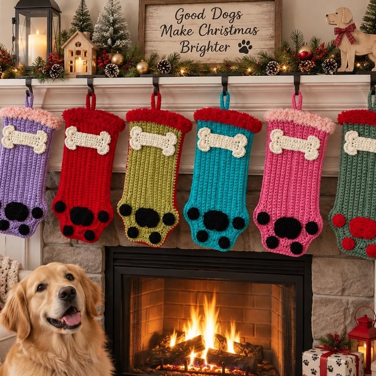 Christmas Crochet Dog Stockings Handmade Festive Pet Stockings
