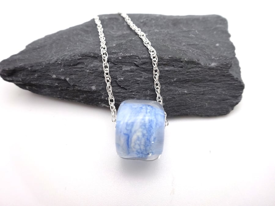 blue sea lampwork glass pendant necklace