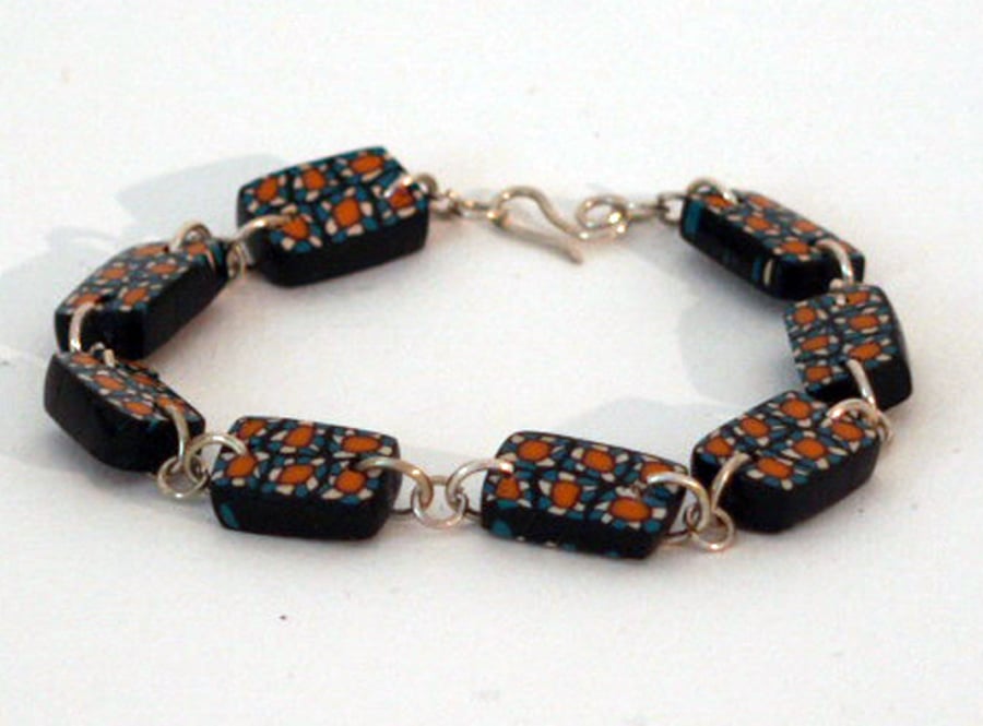 Bead Bracelet - Handmade Polymer Clay Beads - Delicate Flowers Bracelet (Silver)