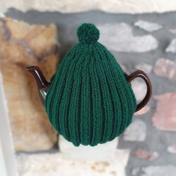 Large Tea Cosy, Brown Betty Compatible, Hand Knitted, Bottle Green