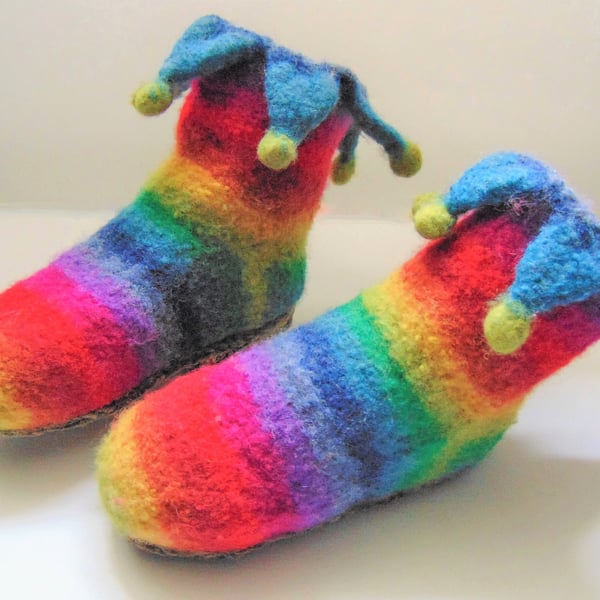 Rainbow felted slippers in women's sizes