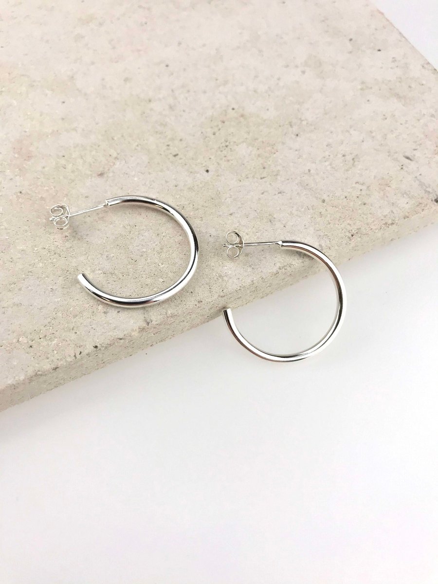Simple Modern Sterling Silver Hoop Earrings