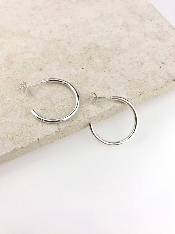 Simple Modern Sterling Silver Hoop Earrings
