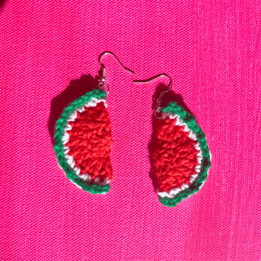 Handmade crochet watermelon slice earrings - Free postage