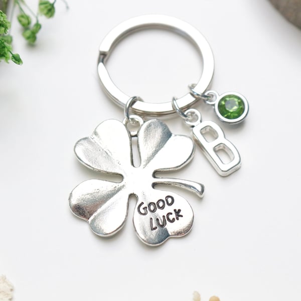 Good Luck Personalised Keyring - Four Leaf Clover Gift. Leaving Gift. New Job.