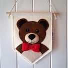 Brown Bear Felt Flag with Red Bow Tie