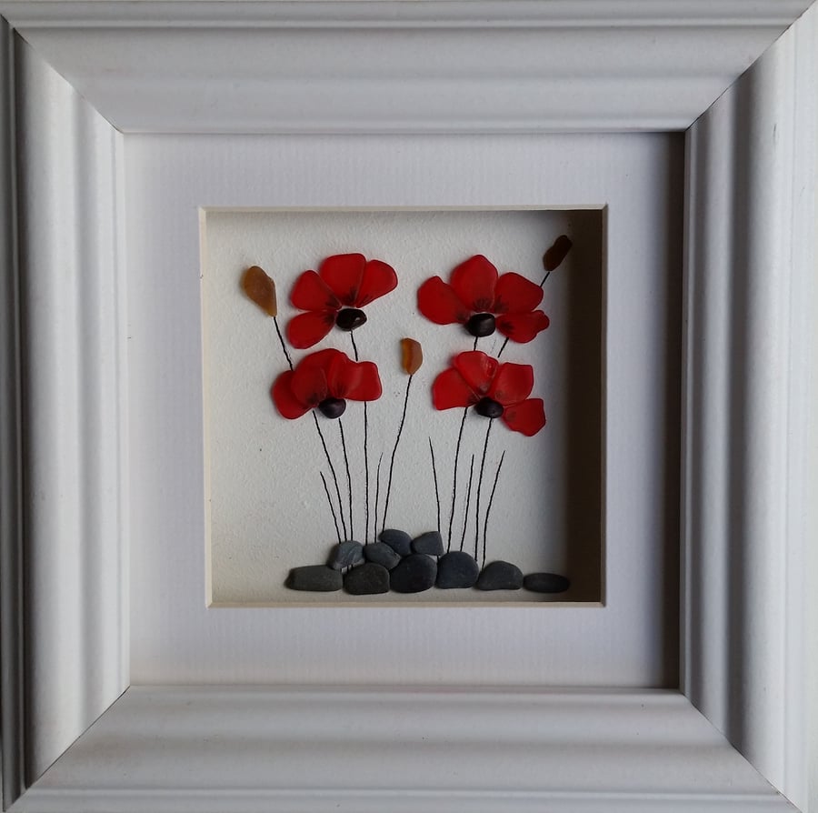 Sea Glass Poppies, Sea Glass Art, Mother's Day Gift, 