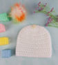 White Crochet Newborn Baby Hat with Rainbow Faux Fur Pom, 0-3 Months - Image 7