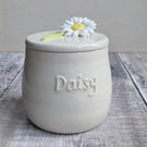 Perfectly imperfect sample- Ceramic lidded pot with sculpted daisy
