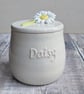 Perfectly imperfect sample- Ceramic lidded pot with sculpted daisy - Image 1
