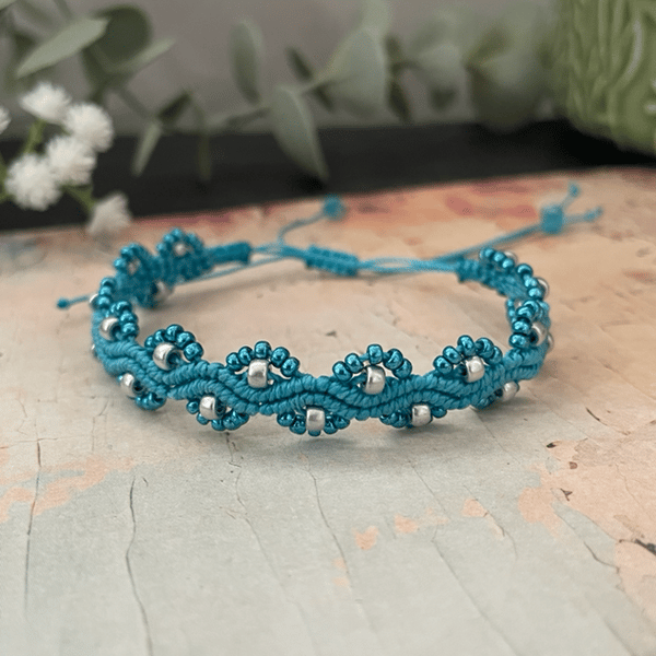 Pretty micro macrame adjustable beaded wave design boho bracelet 