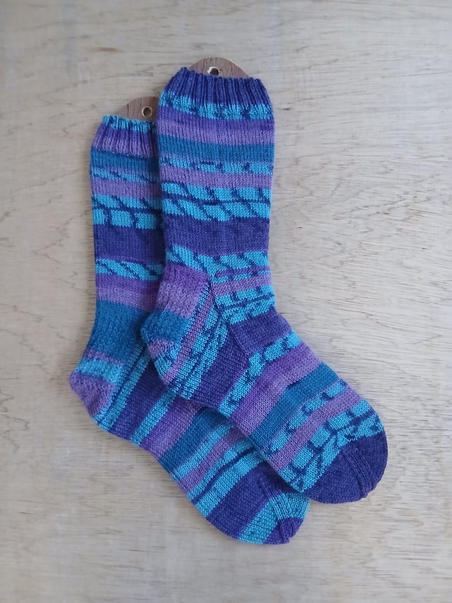 Socks, hand knitted, Med-Large, adult size 7-8
