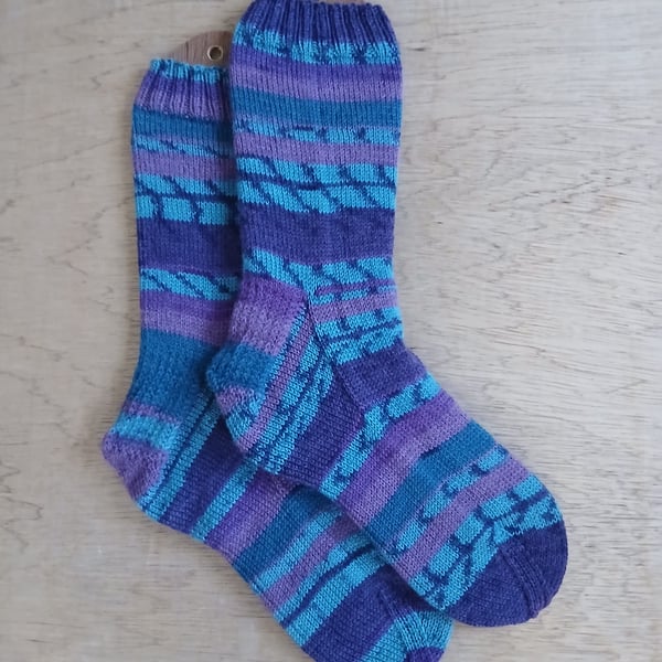 Socks, hand knitted, Med-Large, adult size 7-8