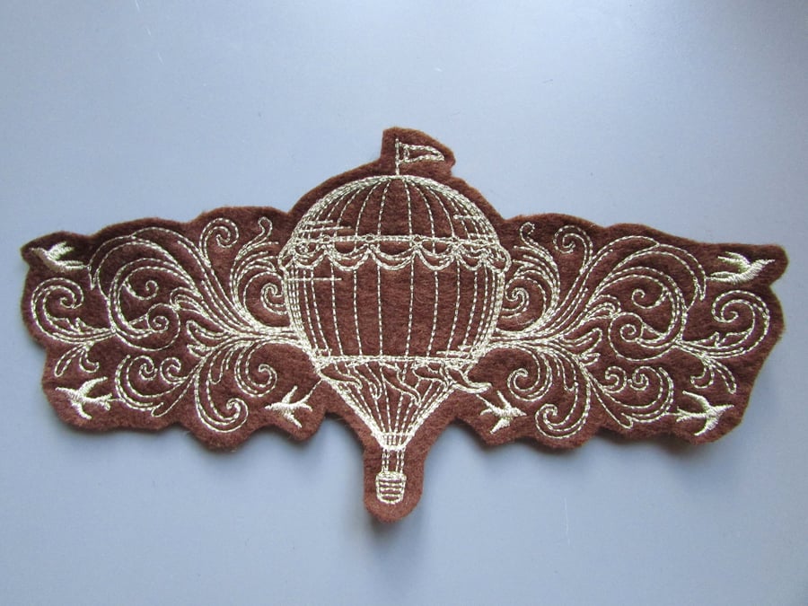 Steampunk Hot Air Balloon Embroidered Sew on Applique Patch