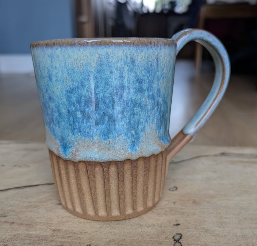 Image of Turquoise half carved mug