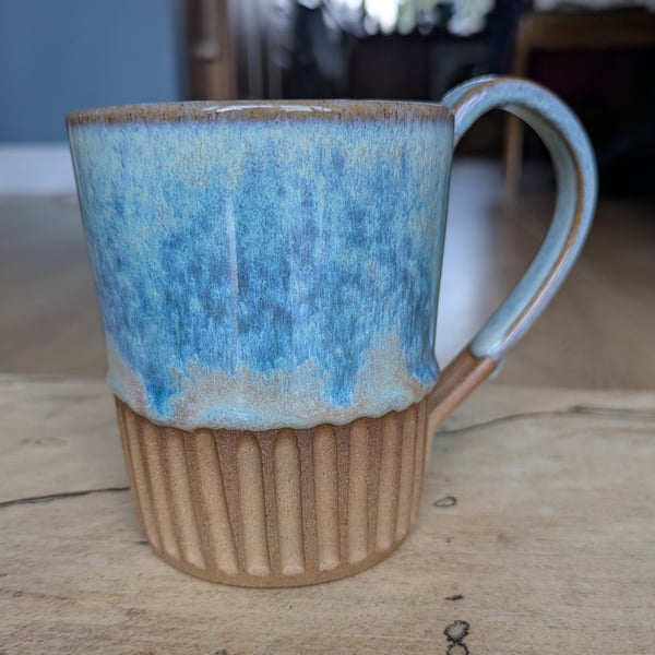 Turquoise half carved mug