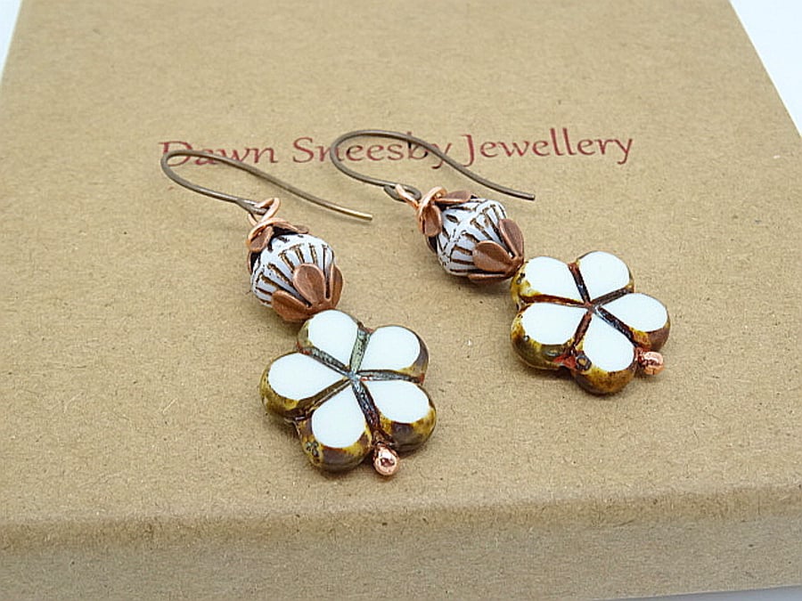 Czech Glass Pansy Earrings.
