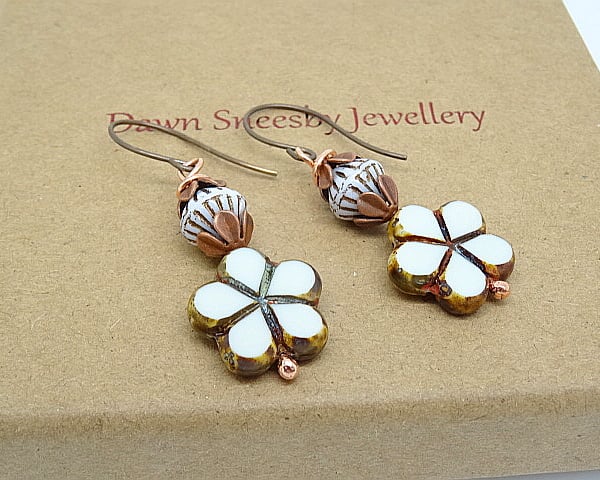Czech Glass Pansy Earrings.