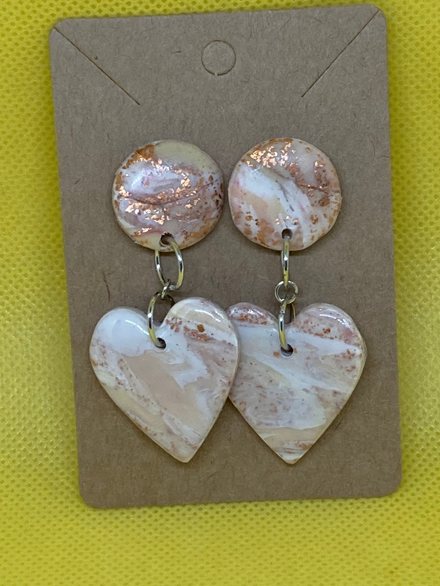 Dangle Heart Polymer Clay Earrings 