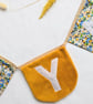 Personalised Floral Name Garland, Mustard Velour & Liberty Style Nursery Bunting - Image 3