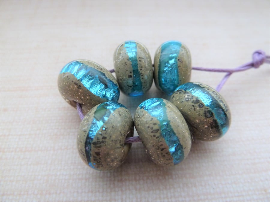 blue sparkly handmade lampwork glass beads