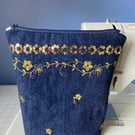 Blue denim and gold sequin zip up pouch