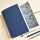 Dark Blue Leather Notebook or Journal, lined with a blue and grey marble paper