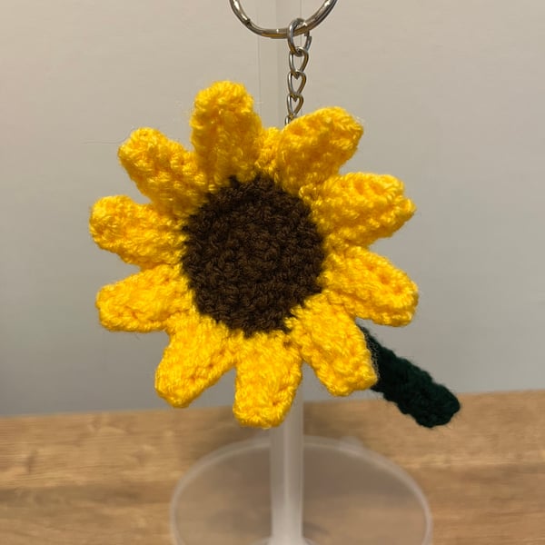 Sunflower knitted key ring.
