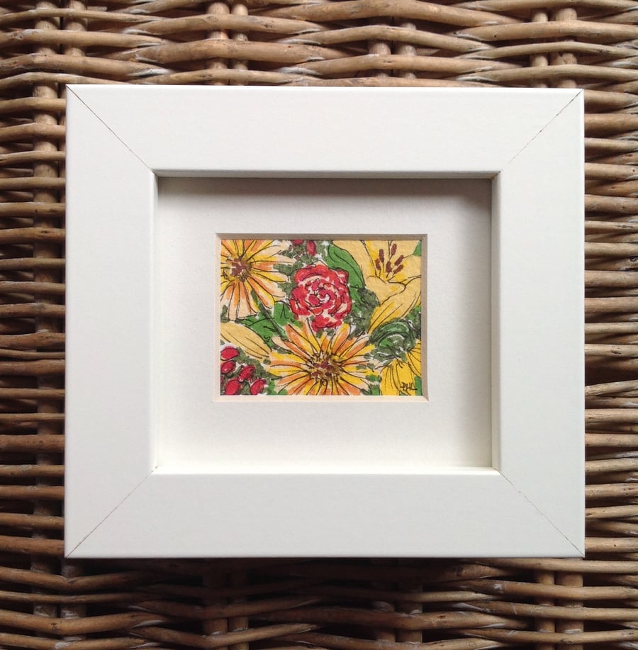 Miniature 'Summer Flowers' in frame
