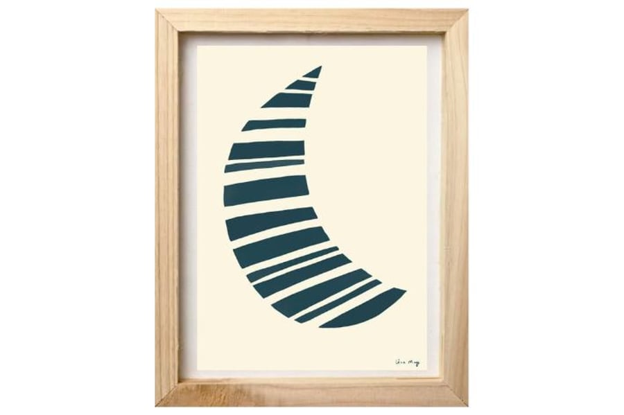Dark teal A4 digital nursery art print - Stripy Moon Illustration