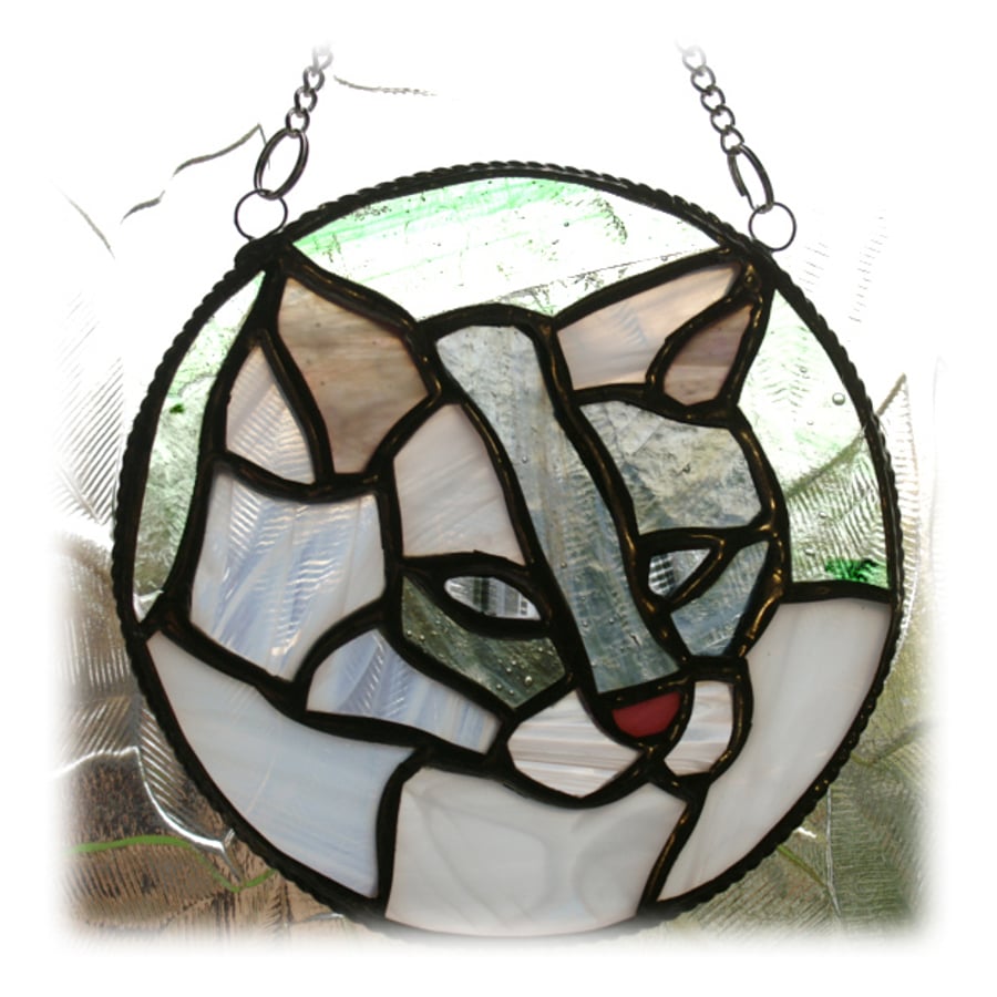 White Cat Suncatcher Stained Glass Ring