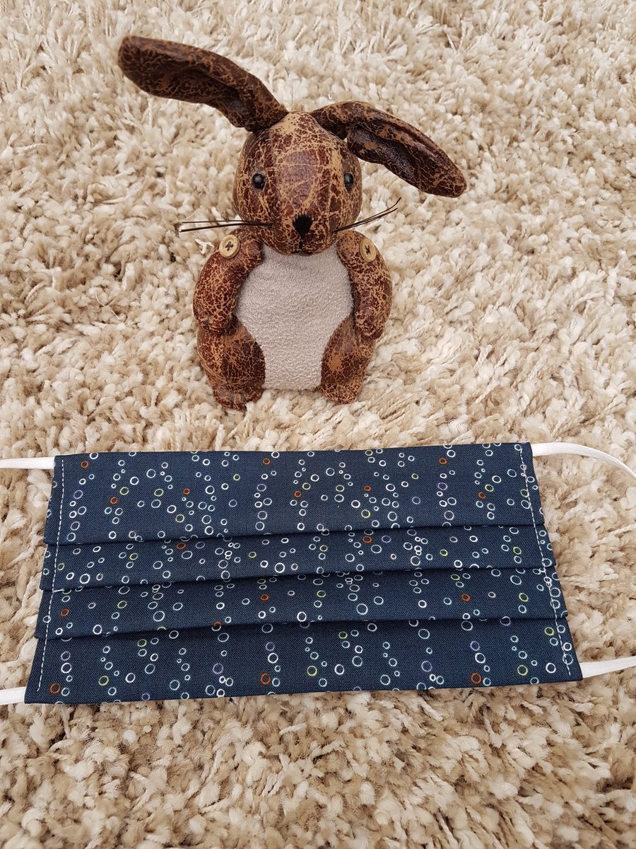 Adult face covering – Navy bubbles print