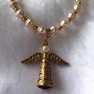 18 inch Beaded Necklace with Golden Christmas Angel Pendant