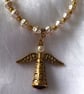 18 inch Beaded Necklace with Golden Christmas Angel Pendant