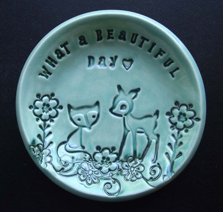 Blue woodland ceramic dish