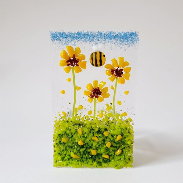 Fused Glass Sunflower Tealight Holder 