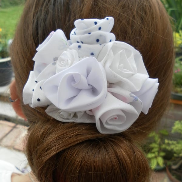 Unique Hair Accessory in a Variety of White Fabrics, Wedding, Prom, Evening, Day