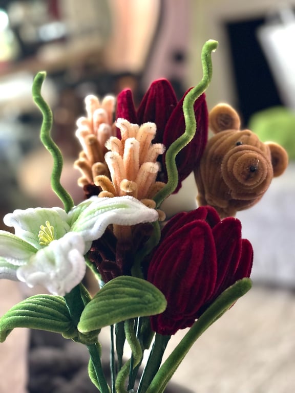 Bear Bouquet - Handmade Chenille Flowers