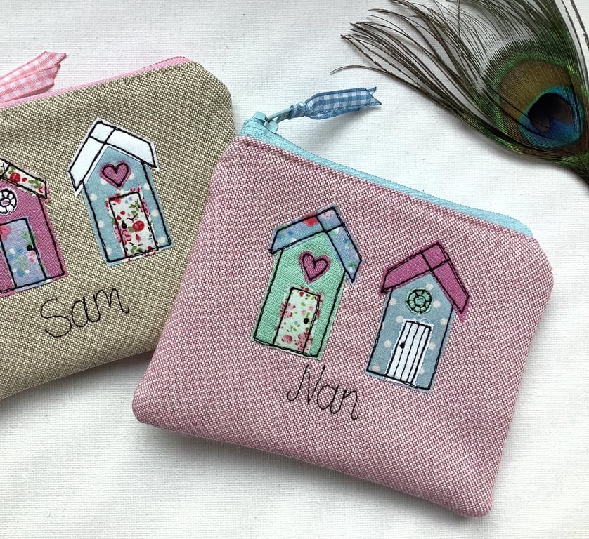 Personalised Beach Hut Coin Purse - Custom Seaside Wallet Card Pouch