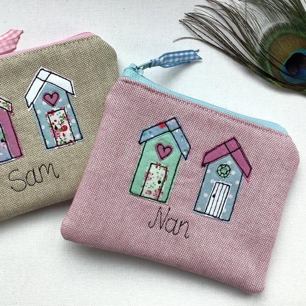 Personalised Beach Hut Coin Purse - Custom Seaside Wallet Card Pouch