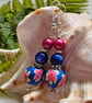 Floral Polymer Clay Beads & Shell Pearl Silver Plate Earrings