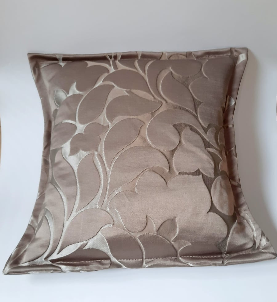 Beige and silver damask jacquard 16" envelope cushion cover